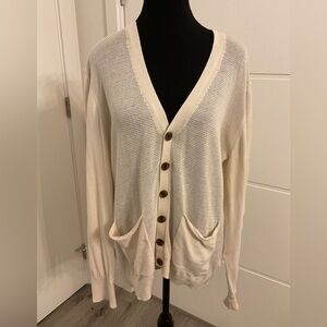 7 For All Mankind Beige Roomy Button-Front Cardigan with Slouchy pockets.